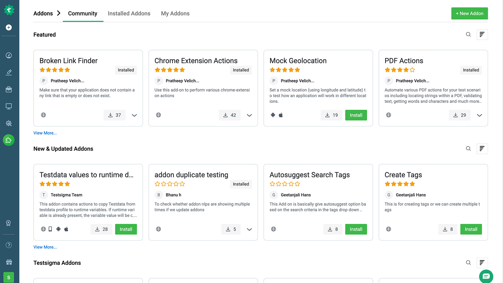 image of testsigma community dashboard