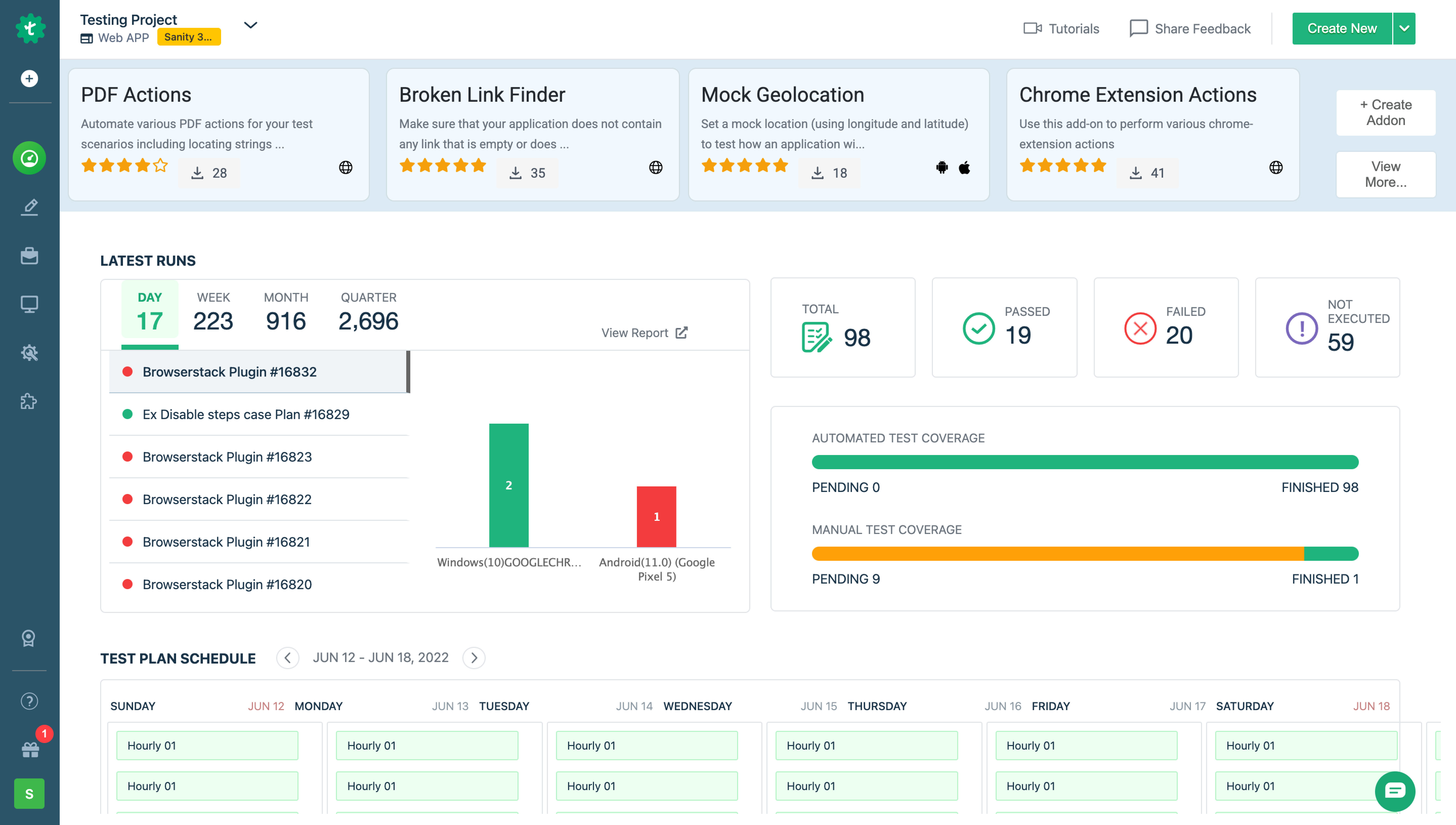 image of testsigma dashboard